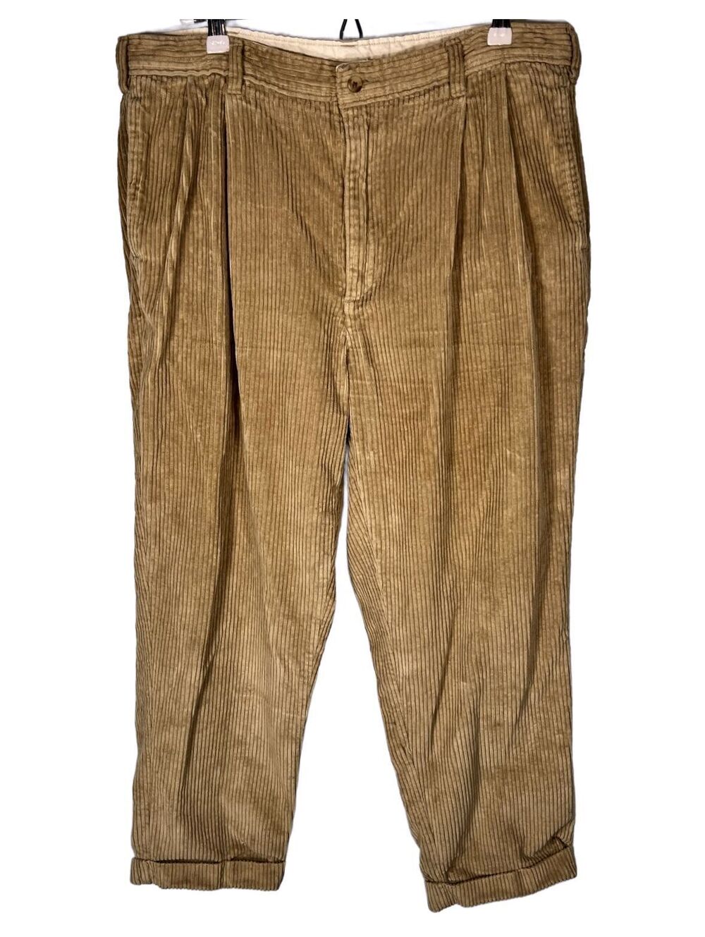 Vintage Bill Blass Corduroy Pleated Trousers Tan Brown Pants Mens 36x30 Cuffed